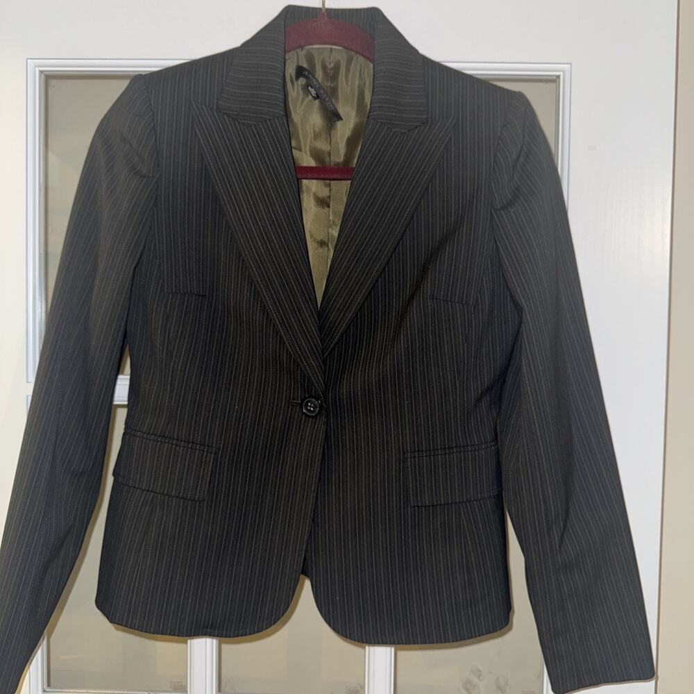 Anne Klein Womens Suit Jacket Black Stripes Lined Blazer Petites 2P